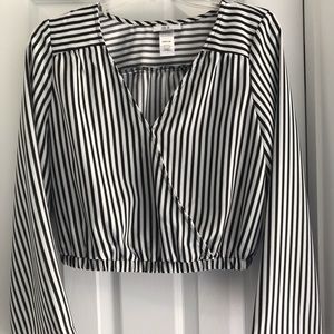 Bell Sleeve Striped Crop Top